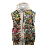 Hawaii And Japan Sleeveless Zip Hoodie Tiki With Oni Mask - Polynesian Pride