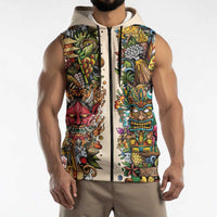 Hawaii And Japan Sleeveless Zip Hoodie Tiki With Oni Mask - Polynesian Pride