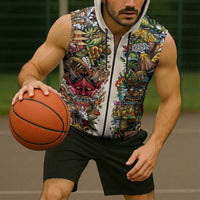 Hawaii And Japan Sleeveless Zip Hoodie Tiki With Oni Mask - Polynesian Pride