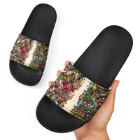 Hawaii And Japan Slide Sandals Tiki With Oni Mask - Polynesian Pride
