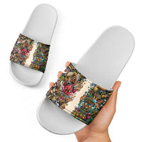 Hawaii And Japan Slide Sandals Tiki With Oni Mask - Polynesian Pride