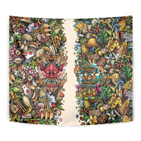 Hawaii And Japan Tapestry Tiki With Oni Mask - Polynesian Pride