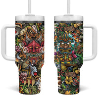 Hawaii And Japan Tumbler With Handle Tiki With Oni Mask - Polynesian Pride