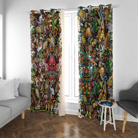 Hawaii And Japan Window Curtain Tiki With Oni Mask - Polynesian Pride