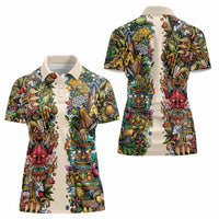 Hawaii And Japan Women Polo Shirt Tiki With Oni Mask - Polynesian Pride