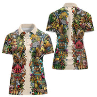 Hawaii And Japan Women Polo Shirt Tiki With Oni Mask - Polynesian Pride