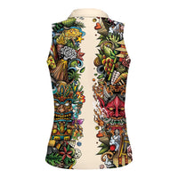 Hawaii And Japan Women Sleeveless Polo Shirt Tiki With Oni Mask - Polynesian Pride
