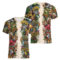 Hawaii And Japan Women V-Neck T-Shirt Tiki With Oni Mask - Polynesian Pride