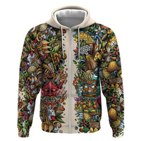 Hawaii And Japan Zip Hoodie Tiki With Oni Mask - Polynesian Pride