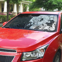 Hawaiian And Japanese Culture Auto Sun Shade Irezumi Dragon With Polynesian Pattern Black - Polynesian Pride