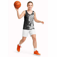 Hawaiian And Japanese Culture Basketball Jersey Irezumi Dragon With Polynesian Pattern Black - Polynesian Pride