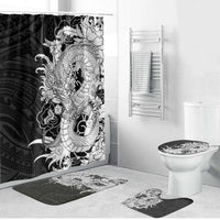 Hawaiian And Japanese Culture Bathroom Set Irezumi Dragon With Polynesian Pattern Black - Polynesian Pride