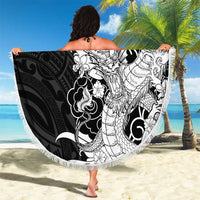 Hawaiian And Japanese Culture Beach Blanket Irezumi Dragon With Polynesian Pattern Black LT05 - Polynesian Pride