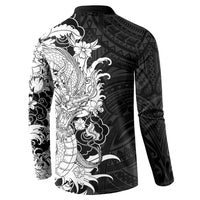 Hawaiian And Japanese Culture Button Sweatshirt Irezumi Dragon With Polynesian Pattern Black - Polynesian Pride