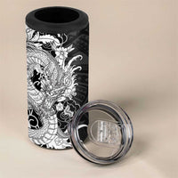 Hawaiian And Japanese Culture 4 in 1 Can Cooler Tumbler Irezumi Dragon With Polynesian Pattern Black - Polynesian Pride