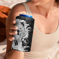 Hawaiian And Japanese Culture 4 in 1 Can Cooler Tumbler Irezumi Dragon With Polynesian Pattern Black - Polynesian Pride