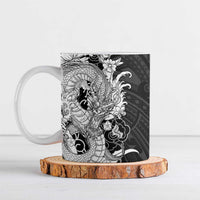Hawaiian And Japanese Culture Ceramic Mug Irezumi Dragon With Polynesian Pattern Black - Polynesian Pride