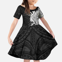 Hawaiian And Japanese Culture Family Matching Long Sleeve Bodycon Dress and Hawaiian Shirt Irezumi Dragon With Polynesian Pattern Black - Polynesian Pride