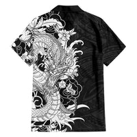 Hawaiian And Japanese Culture Family Matching Mermaid Dress and Hawaiian Shirt Irezumi Dragon With Polynesian Pattern Black - Polynesian Pride