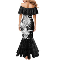 Hawaiian And Japanese Culture Family Matching Mermaid Dress and Hawaiian Shirt Irezumi Dragon With Polynesian Pattern Black - Polynesian Pride