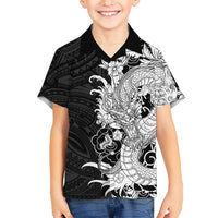 Hawaiian And Japanese Culture Family Matching Mermaid Dress and Hawaiian Shirt Irezumi Dragon With Polynesian Pattern Black - Polynesian Pride