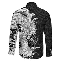 Hawaiian And Japanese Culture Family Matching Off Shoulder Maxi Dress and Hawaiian Shirt Irezumi Dragon With Polynesian Pattern Black - Polynesian Pride
