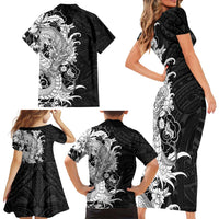 Hawaiian And Japanese Culture Family Matching Short Sleeve Bodycon Dress and Hawaiian Shirt Irezumi Dragon With Polynesian Pattern Black - Polynesian Pride
