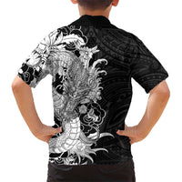 Hawaiian And Japanese Culture Family Matching Summer Maxi Dress and Hawaiian Shirt Irezumi Dragon With Polynesian Pattern Black - Polynesian Pride
