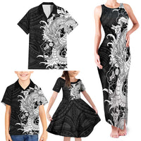 Hawaiian And Japanese Culture Family Matching Tank Maxi Dress and Hawaiian Shirt Irezumi Dragon With Polynesian Pattern Black - Polynesian Pride