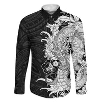 Hawaiian And Japanese Culture Family Matching Tank Maxi Dress and Hawaiian Shirt Irezumi Dragon With Polynesian Pattern Black - Polynesian Pride