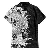 Hawaiian And Japanese Culture Hawaiian Shirt Irezumi Dragon With Polynesian Pattern Black - Polynesian Pride
