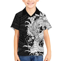 Hawaiian And Japanese Culture Hawaiian Shirt Irezumi Dragon With Polynesian Pattern Black - Polynesian Pride