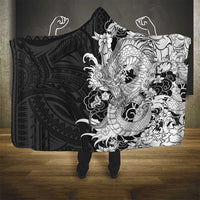 Hawaiian And Japanese Culture Hooded Blanket Irezumi Dragon With Polynesian Pattern Black - Polynesian Pride