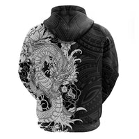 Hawaiian And Japanese Culture Hoodie Irezumi Dragon With Polynesian Pattern Black - Polynesian Pride