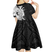 Hawaiian And Japanese Culture Kid Short Sleeve Dress Irezumi Dragon With Polynesian Pattern Black - Polynesian Pride