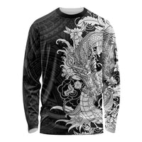 Hawaiian And Japanese Culture Long Sleeve Shirt Irezumi Dragon With Polynesian Pattern Black - Polynesian Pride