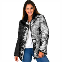 Hawaiian And Japanese Culture Padded Jacket Irezumi Dragon With Polynesian Pattern Black - Polynesian Pride