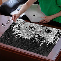 Hawaiian And Japanese Culture Puzzle Irezumi Dragon With Polynesian Pattern Black - Polynesian Pride