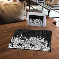 Hawaiian And Japanese Culture Puzzle Irezumi Dragon With Polynesian Pattern Black - Polynesian Pride