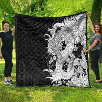 Hawaiian And Japanese Culture Quilt Irezumi Dragon With Polynesian Pattern Black - Polynesian Pride