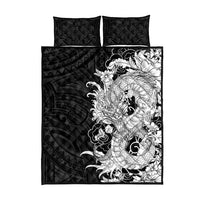 Hawaiian And Japanese Culture Quilt Bed Set Irezumi Dragon With Polynesian Pattern Black - Polynesian Pride