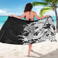 Hawaiian And Japanese Culture Sarong Irezumi Dragon With Polynesian Pattern Black - Polynesian Pride
