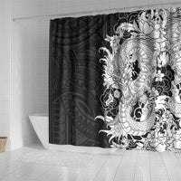 Hawaiian And Japanese Culture Shower Curtain Irezumi Dragon With Polynesian Pattern Black - Polynesian Pride