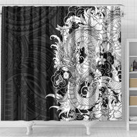 Hawaiian And Japanese Culture Shower Curtain Irezumi Dragon With Polynesian Pattern Black - Polynesian Pride