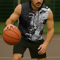 Hawaiian And Japanese Culture Sleeveless Zip Hoodie Irezumi Dragon With Polynesian Pattern Black - Polynesian Pride