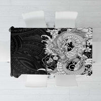 Hawaiian And Japanese Culture Tablecloth Irezumi Dragon With Polynesian Pattern Black - Polynesian Pride
