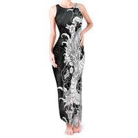 Hawaiian And Japanese Culture Tank Maxi Dress Irezumi Dragon With Polynesian Pattern Black - Polynesian Pride