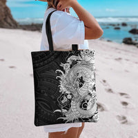 Hawaiian And Japanese Culture Tote Bag Irezumi Dragon With Polynesian Pattern Black - Polynesian Pride
