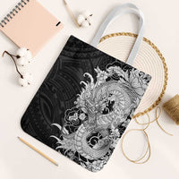 Hawaiian And Japanese Culture Tote Bag Irezumi Dragon With Polynesian Pattern Black - Polynesian Pride