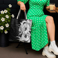 Hawaiian And Japanese Culture Tote Bag Irezumi Dragon With Polynesian Pattern Black - Polynesian Pride